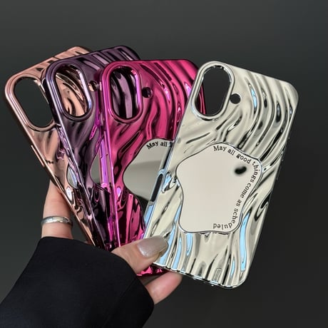 ミラー iPhone16/iPhone16Plus/16Proケース おしゃれ 水紋 アイフォン15Pro/14pro/13/12カバー メッキ シック[M4717]