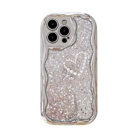 うねうねキラキラ iPhone15/15proケース グリッター入り 真珠ハート iPhone14pro/13/12/11カバー 女子力UP トレンドファッション[M3999]