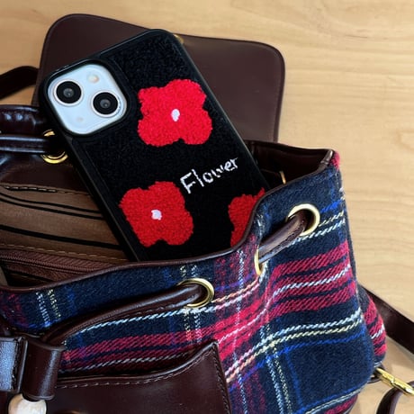 レッド花柄 iphone16/16proケース  刺繡入り iphone15pro/14/13/12カバー 秋冬人気アイテム シック[M3601]