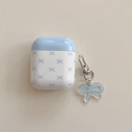 韓国っぽ Airpods 4/Pro3ケース リボン柄 Airpods 3カバー  AirpodsPro2/1  キーホルダー付 お洒落 光沢感 [M6067]