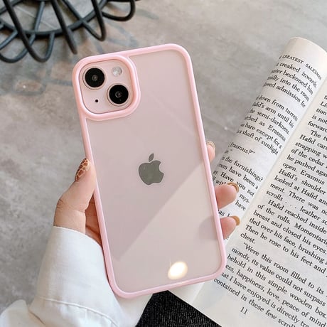 iPhone15/15proケース クリア 光沢 シンプルアイフォン14/13カバー カラーサイド[M3476]