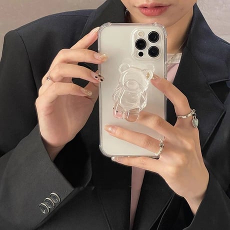 透明 スマホグリップ  熊/曇 スマホリング 韓国風  オシャレ 伸び縮み  スタンド機能  落下防止 イヤホン収納 男女兼用 全機種対応 M281