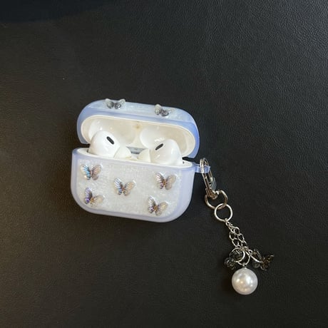 きれい Airpods4ケース 蝶々デコ AirpodsPro2ケース エアーポッズ3/2 キラキラ かわいい キーホルダー付[M5635]