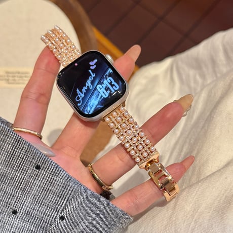 上品 AppleWatchバンド パールブレスレット  メタル AppleWatchベルト Series 11/10/9/8 SE3/2  Ultra3/2/1 高級感高品質 [M6408]
