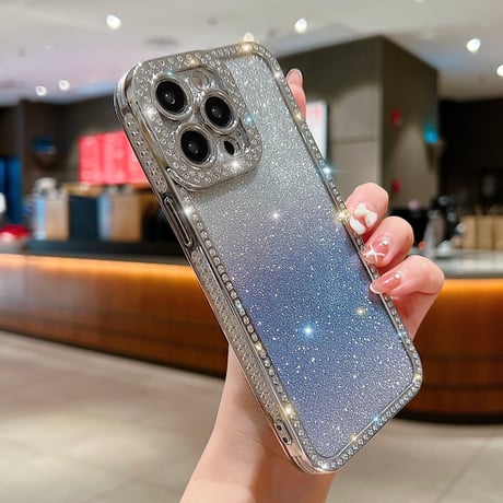 ストーン iPhone15plus/15proケース キラキラ ラメ入りシート付 アイフォン14pro/13pro/12カバー きれい 人気 [M3876]
