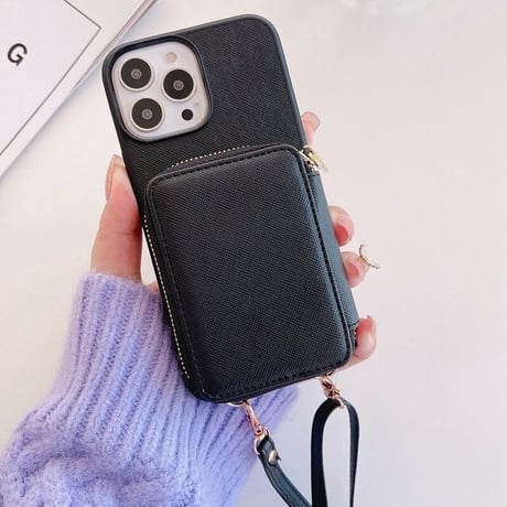 小銭入れ付 iphone14pro/14plusケース レザー カード収納 アイフォンSE3/11pro/13/12proカバー 長さ調整可ストラップ付 高級感 実用 [M2407]