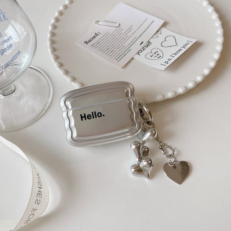 Helloシルバー Airpods4ケース 波紋枠 airpodsPro2/3/2/1ケース  ハートアクセサリー付  かわいい シック ファッション [M2954]