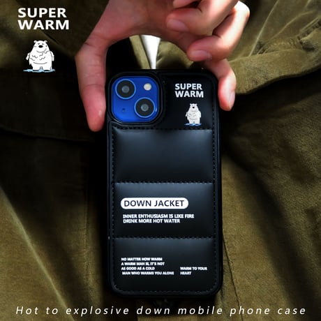 ダウン ホッキョクグマiPhone14pro/14plusケース ブラックカラーiphone13/12/11proカバー ファッション 高品質 男女向け いいギフト [M2588]