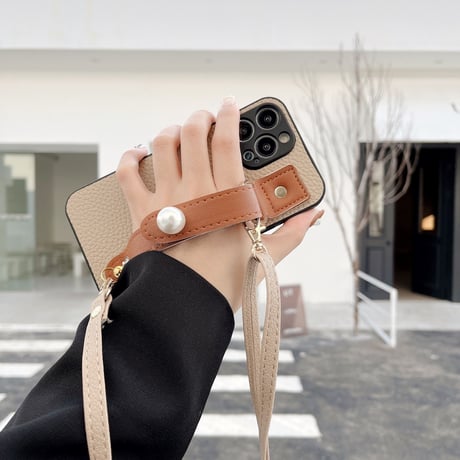 真珠ベルトとストラップ付 アイフォン14pro/14plusカバー  カメラカバー iphoneSE3/13/12/11proカバー 高品質 実用[M2442]