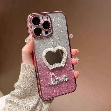 可愛い鏡付 iPhone16pro/16plusケース ラメ入り iPhone15pro/SE/14カバー おしゃれ 女子力高い 人気[M5263]