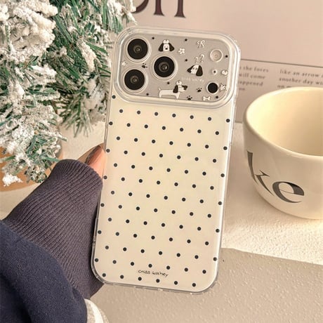 犬ちゃんカメラカバー iPhone17Pro/17ケース 水玉模様  iPhone17ProMax/16Pro/15カバー 可愛すぎ 使いやすい [M6013]
