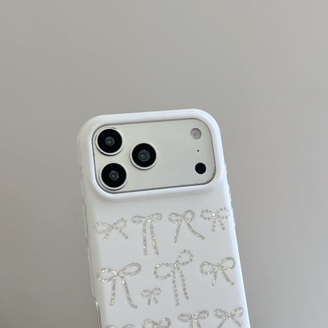 リボン持ち手 iPhone17Pro/17ケース 光沢感リボン柄 iPhone16Promax/15pro/14ケース 甘めコーデ [M6412]