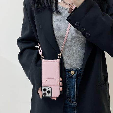 ICカード収納 ミラー iPhone14/14proケース 革製 ショルダー アイフォン13/12/SE3カバー シンプル風  実用 [M2283]