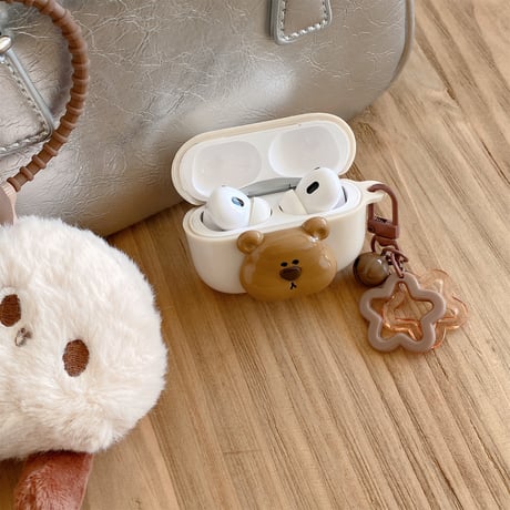 熊ちゃん Airpods 4ケース 可愛い Airpodspro2/proカバー Airpods3/2 キーチェーン付 ギフトにおすすめ[M4864]