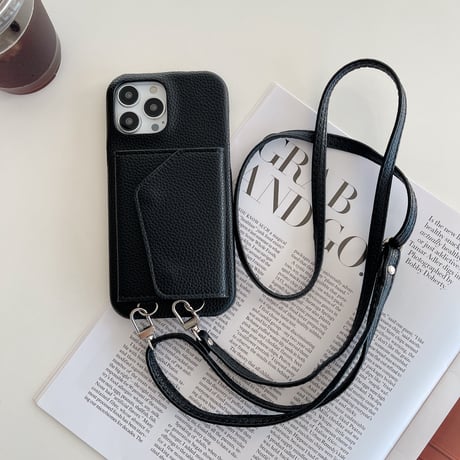 ミラーカード入れ4個 iPhone14/15proケース レザーアイフォン13/12/11proケース 化粧直しに便利 長さ調整可ショルダー付き [M2848]