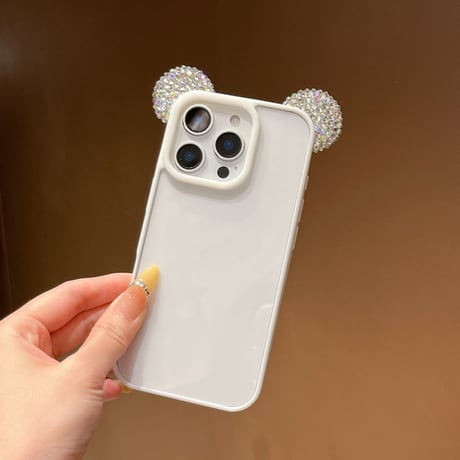 ダイヤ耳付 iPhone16Pro/17ケース キラキラストラップ付 iPhone15promax/14pro/13カバー 透明 可愛すぎ[M5619]