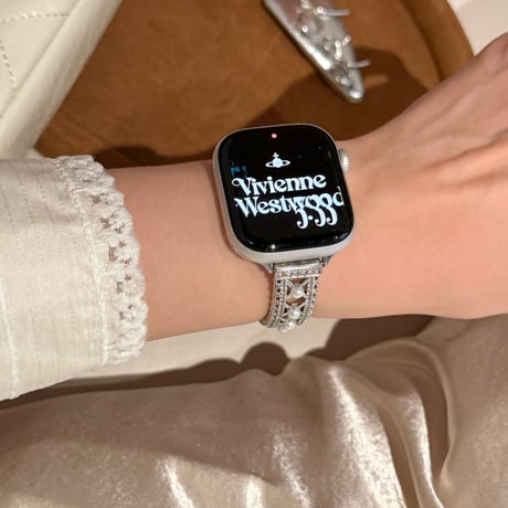 レーストリム アップルウォッチバンド パール 透かし彫り AppleWatchブレスレット Series11/10/9/8 SE3/2 40/41/42mm 高級感高品質 [M6276]