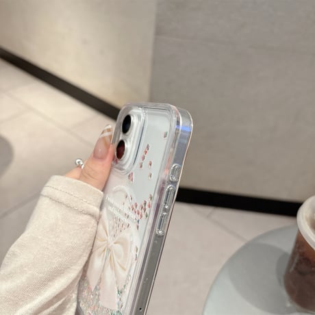 動くダイヤ iPhone16pro/17ケース リボン柄 透明iPhone15pro/14/13カバー オシャレ キラキラ 可愛い [M5557]