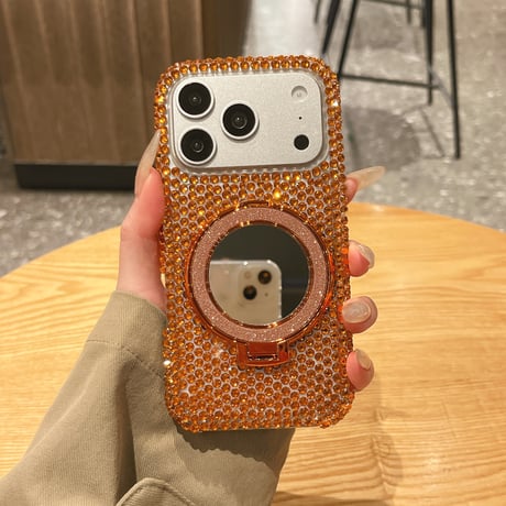ジュエリーデコ iPhone17Pro/17ケース ミラーリングスタンド iPhone16/15promax/14/13proカバー ストラップ[M6026]