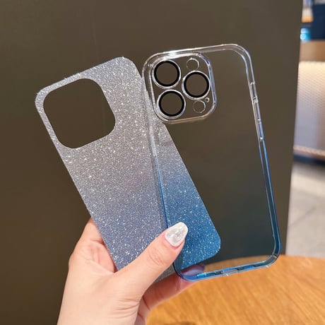 キラキラ黄ばまないiPhone14/14proケース ラメシール付 アイフォン13/12proカバー  レンズフィルム付 高透明感 美しいグラデーションカラー [M3095]