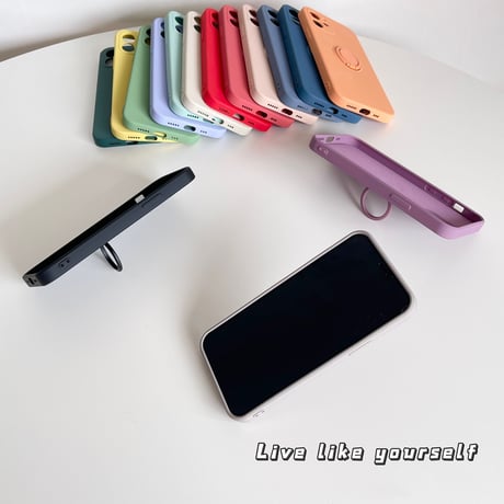 iPhone16/16Proケース リング付  高品質シリコン iphone15pro/14/13mini/12/11proカバー   シンプル  お揃い 手さわりよい スタンド[M2194]