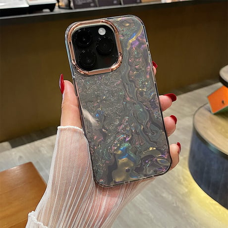 シェル風 iPhone15/15proケース 貝殻紋 アイフォン14/13proカバー宝石のように輝く おしゃれ頑丈  [M3479]