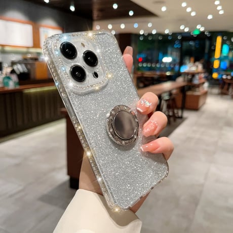ジュエリー リング付きアイフォン14プロカバー ラメ入りシール付 iphone13pro/12/11proケース キラキラ オシャレ 実用 ガールズに超人気 [M2577]