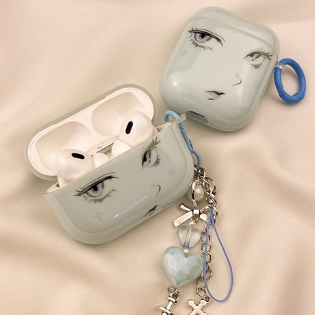 漫画顔 Airpods4ケース ブルー Airpods3/Pro2ケース airpodspro2カバー  リング/キーホルダー ギフトにおすすめ[M5616]