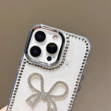 ジュエリーリボン アイフォン16/16proケース パールストラップ iPhone15pro/14/13proカバー  可愛い 高級感[M5298]