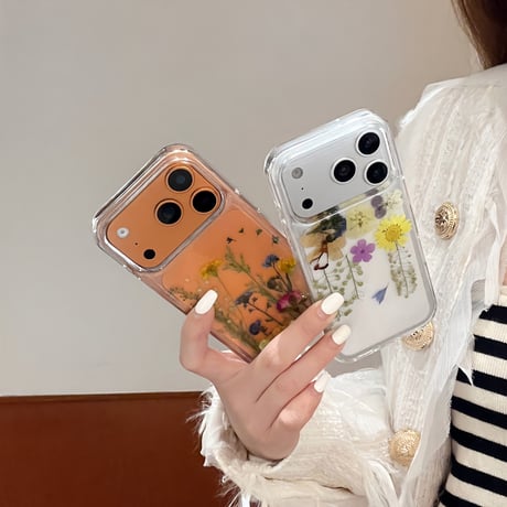 押し花 iPhone17Pro/17ケース 透明 綺麗 iPhone16Pro/15カバー ドライフラワー入り 女子力高い [M5905]