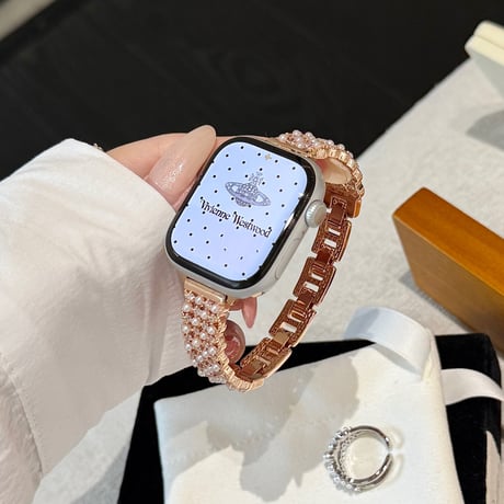 パール  AppleWatchバンド 上品 メタル AppleWatchベルト Series 11/10/9/8 SE3/2  Ultra3/2/1 高級感高品質 エレガント[M6440]
