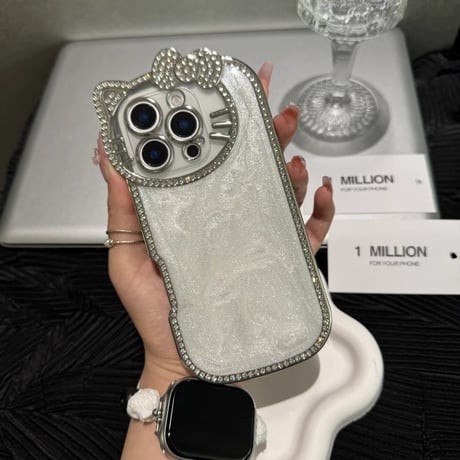 ジュエリーリボン iPhone16/16Proケース パール/ダイヤストラップ きれいめコーデ iPhone15pro/14/13/12Proカバー 女子力高い [M4907]