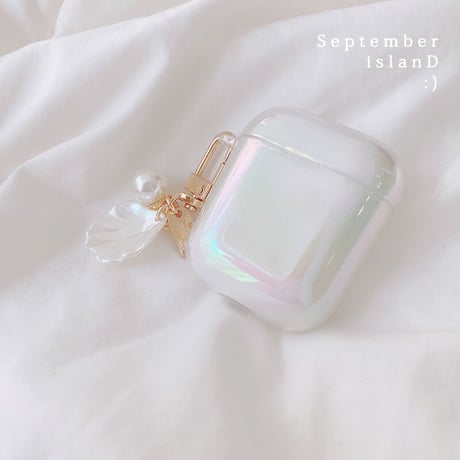airpods3ケース  オーロラ色 キラキラ airpodsproカバー  真珠アクセサリー付き 女子力アップ  綺麗 オシャレ 艶ありM1380
