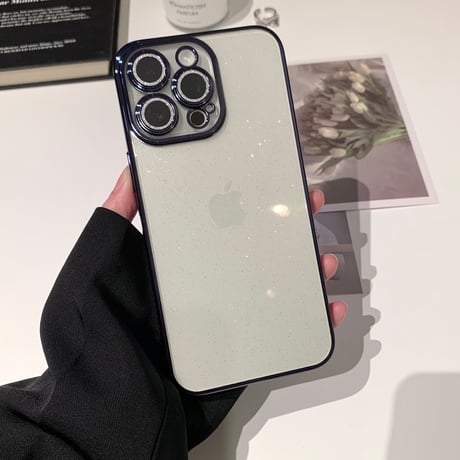 黄ばまないキラキラ iPhone15/15proケース  ナチュラル/ブルーチタニウム iPhone14/13/12 ラメレンズフイルム 軽量丈夫[M3942]