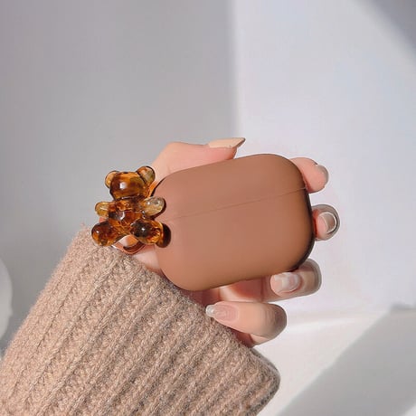 無地 airpods第3世代ケース   熊アクセサリー付き airpodsプロカバー  シンプル風 ソフトケース  ファッションM1462