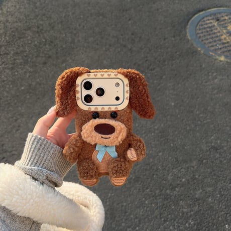 犬ぬいぐるみ iPhone17Pro/17ケース ふもふも iPhone17ProMax/16Pro/15カバー 可愛すぎ ギフトにおすすめ[M6061]