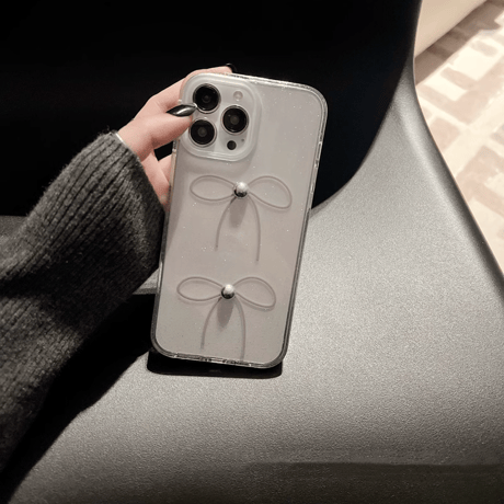リボン クリアiPhone15/15proケース キラキララメ入り iPhone14/13pro/12クリアケース かわいい トレンド[M4050]