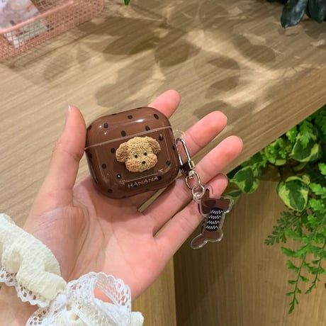 犬ちゃん Airpods 4ケース 水玉模様 Airpods3/Pro2ケース airpodspro2カバー  女子力UP キーチェーン付 大人可愛い[M5241]