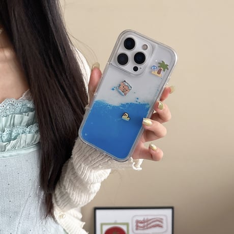 液体 iPhone16pro/16ケース 動く熊ちゃん iPhone15promax/14/13proカバー 大人可愛い ハンドメイド ギフトにおすすめ[M5470]