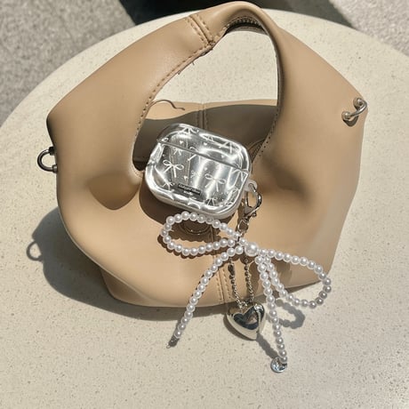 【Airpods4】オーロラカラーリボン Airpodspro2/proケース パールアクセサリー付 Airpods3/2カバー 高級感 綺麗[M4282]