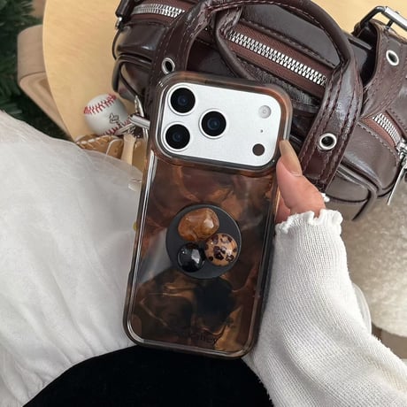 琥珀色 iPhone17pro/17ケース 宝石デコグリップ iPhone17promax/16Pro/15カバー お洒落 秋冬ファッション[M5808]