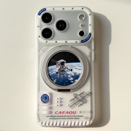 宇宙飛行士 iPhone17Promax/17Proケース 360度回転可リングスタンド iPhone17/16Pro/15ケース カメラカバー付 丈夫[M6442]