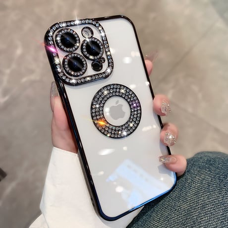 iPhone15/15proケース ストーン クリア オシャレ キラキラ iPhone14/13/12カバー 女子力アップ[M3489]