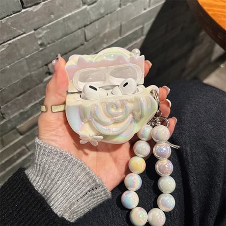 薔薇花 Airpods 4/Pro3ケース ラメ入り キラキラ Airpods3/Pro2ケース airpodsproカバー 綺麗ストラップ 女子力高い 高級感[M5129]