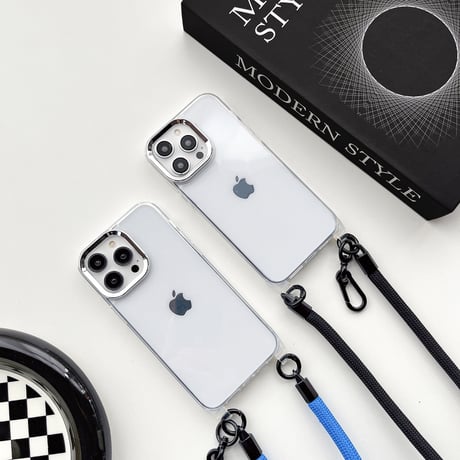 頑丈肩ひも iPhone14/13promaxケース 高透明 アイフォン12pro/11カバー 便利 首掛け/肩掛け  カラビナ付 お揃い[M3222]