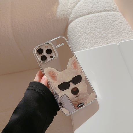 カッコイイ 鏡iphone14/13proケース 犬ちゃん アイフォン12/11カバー 可愛い クール ギフトにおすすめ[M3353]