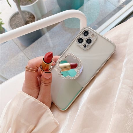 ミラーポップソケット付 iphone12/11ケース  スタンド 透明iphoneXS/SE2カバー  軽量持ちやすい ツヤ感ありファッションM418