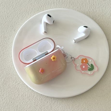 韓国風花 Airpods4ケース グラデーションカラー AirpodsPro2ケース airpods3/2カバー  かわいい キーチェーン付 淡色系 [M5335]