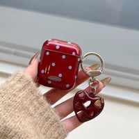 ワインレッド Airpods 4ケース 水玉模様 ハートキーホルダー Airpodspro2/proカバー Airpods第3/2世代 かわいい 女子力高い[M5069]