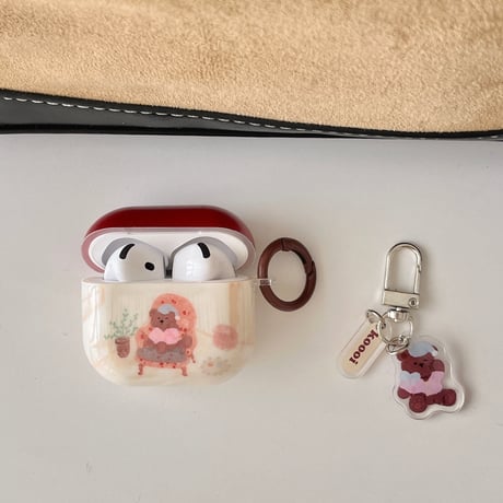 Bear Airpods 4ケース 熊キーホルダー Airpods3/2カバー Airpodspro2/pro リング めっちゃ可愛い[M5016]